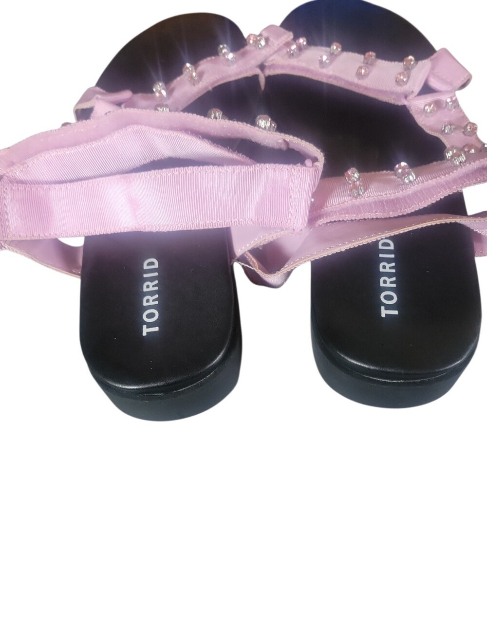 torrid Pink Crystal-Embellished Strappy Flat Sandals - Picture 6 of 10